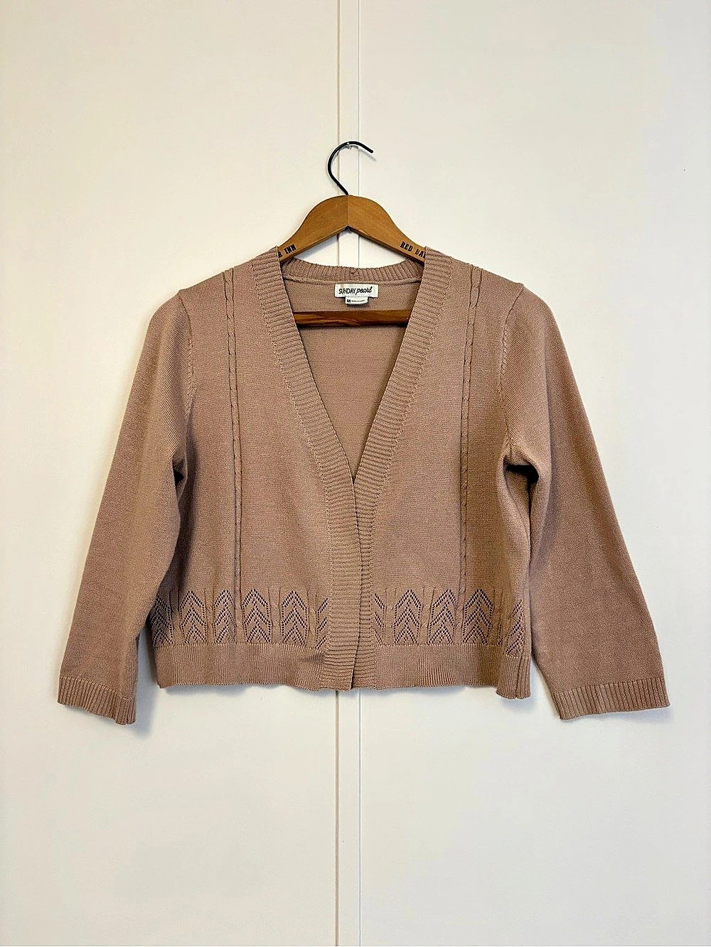 Sunday Pearl V-Neck Knit Sweater in Blush Size Medium